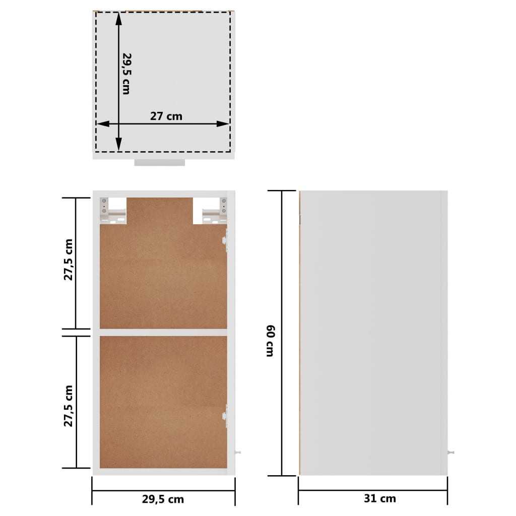 Hangkast 29,5x31x60 cm bewerkt hout wit Wit