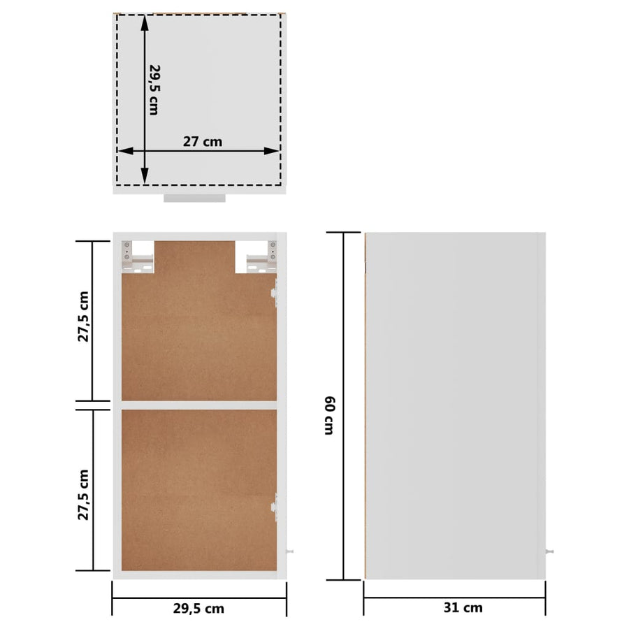Hangkast 29,5x31x60 cm bewerkt hout wit Wit