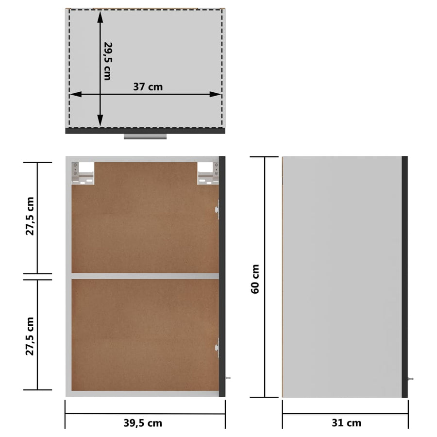 Bovenkast Lyon 39,5x31x60 cm bewerkt hout hoogglans zwart