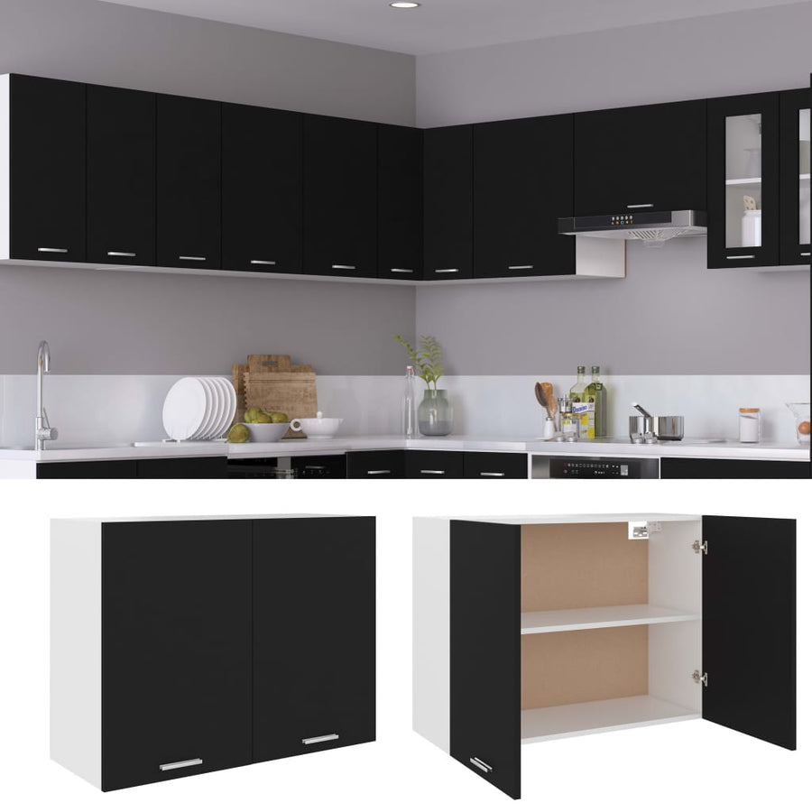 Hangkast 80x31x60 cm bewerkt hout zwart Hangkast 80 cm