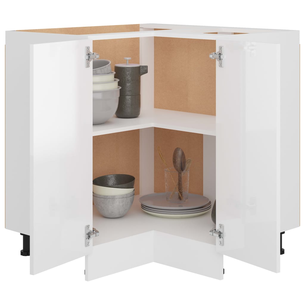 Hoekonderkast Lyon 75,5X75,5X81,5 Cm Bewerkt Hout Hoogglans Wit 1