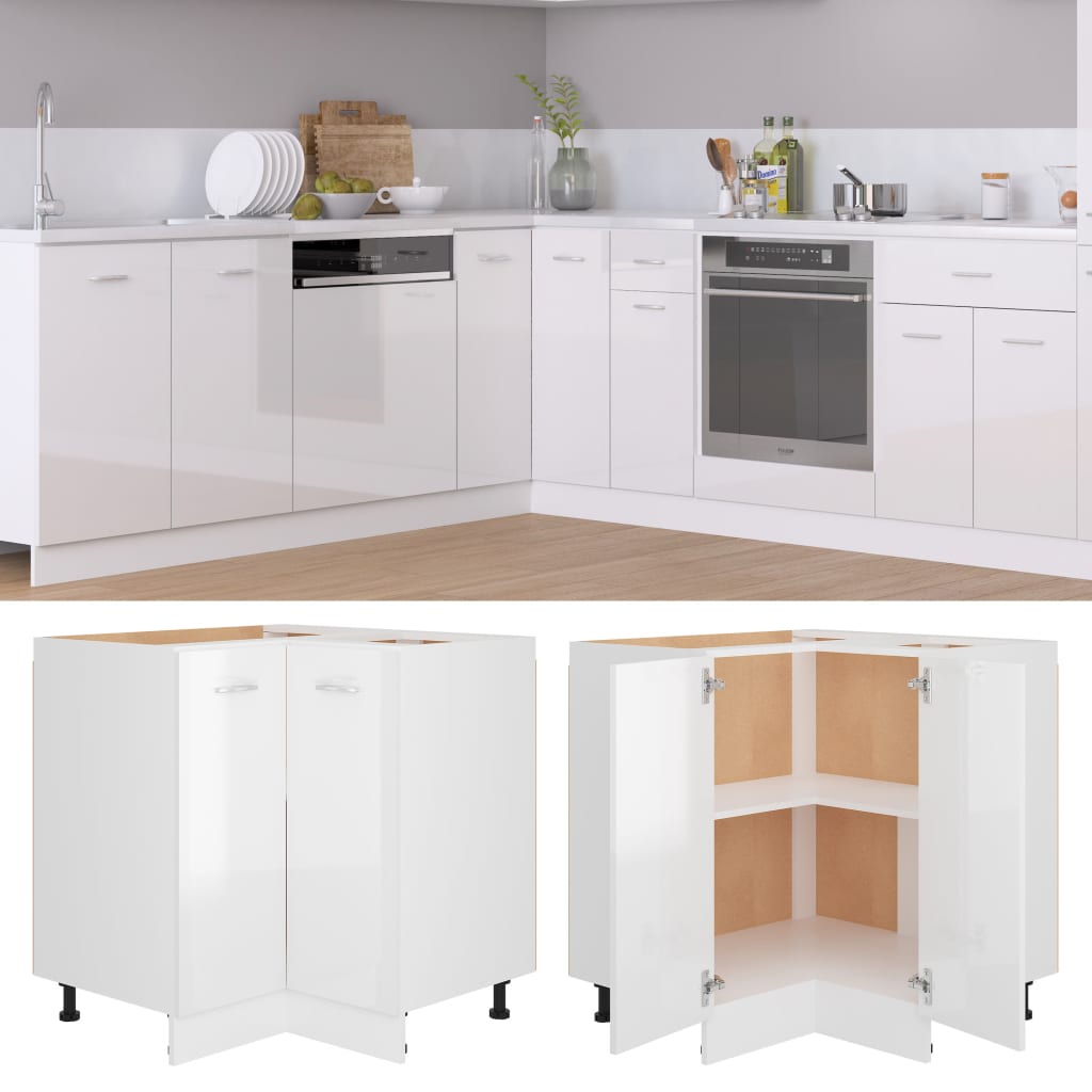 Hoekonderkast Lyon 75,5X75,5X81,5 Cm Bewerkt Hout Hoogglans Wit 1