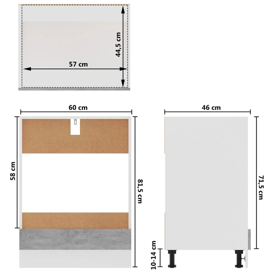 Ovenkast 60x46x81,5 cm spaanplaat betongrijs Ovenkast