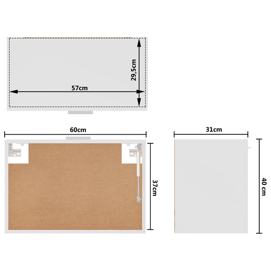 Hangkast 60x31x40 cm bewerkt hout wit handing cabinet with flip-up door
