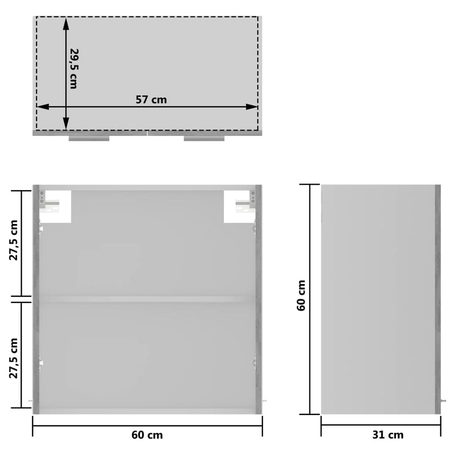 Hangkast 60x31x60 cm spaanplaat betongrijs Hangkast glas 60 cm