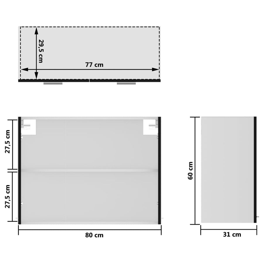 Hangkast 80x31x60 cm spaanplaat zwart Hangkast glas 80 cm