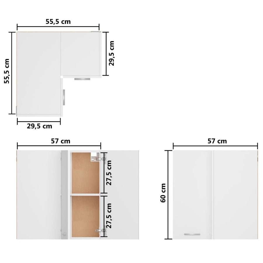 Hanghoekkast Lyon 57X57X60 Cm Bewerkt Hout Wit Hoogglans Wit