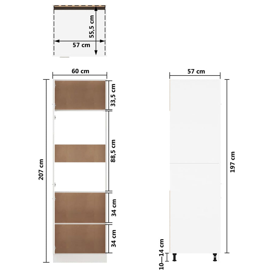 Ombouwkast voor koelkast Lyon 60x57x207 cm bewerkt hout wit