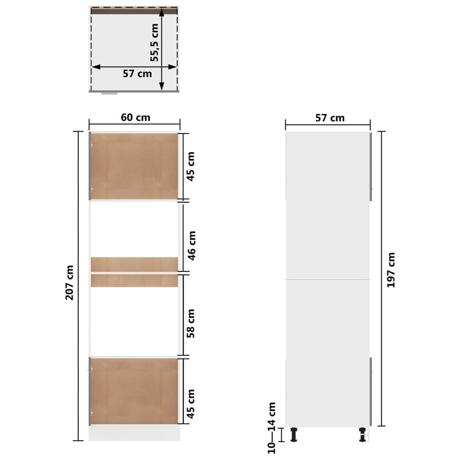 Magnetronkast 60x57x207 cm bewerkt hout wit Magnetronkast