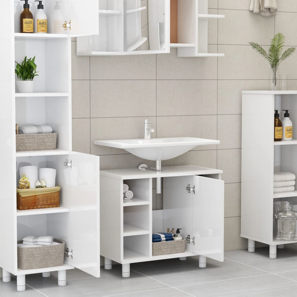 Badkamerkast 60X32X53,5 Cm Spaanplaat Hoogglans wit