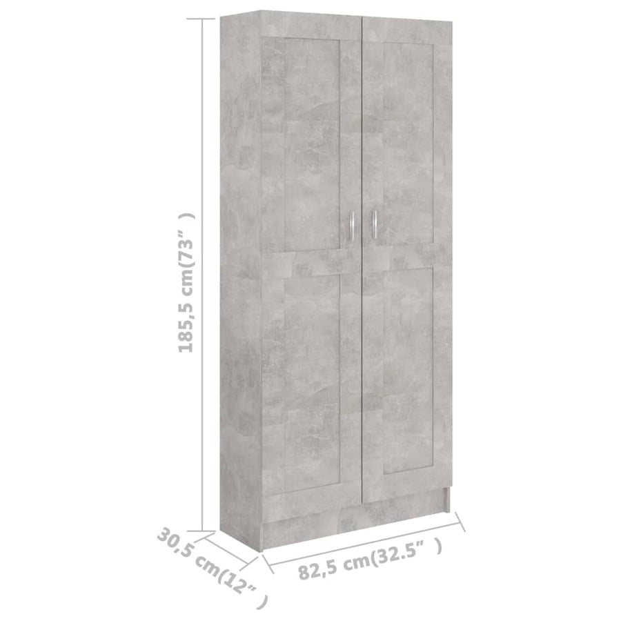 Boekenkast 82,5X30,5X85,5 Cm Spaanplaat 82.5 x 30.5 x 185.5 cm Betongrijs