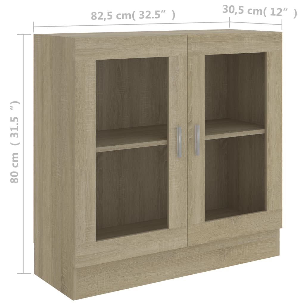 Vitrinekast 82,5x30,5x80 cm spaanplaat sonoma eikenkleurig 82.5 x 30.5 x 80 cm Sonoma eiken