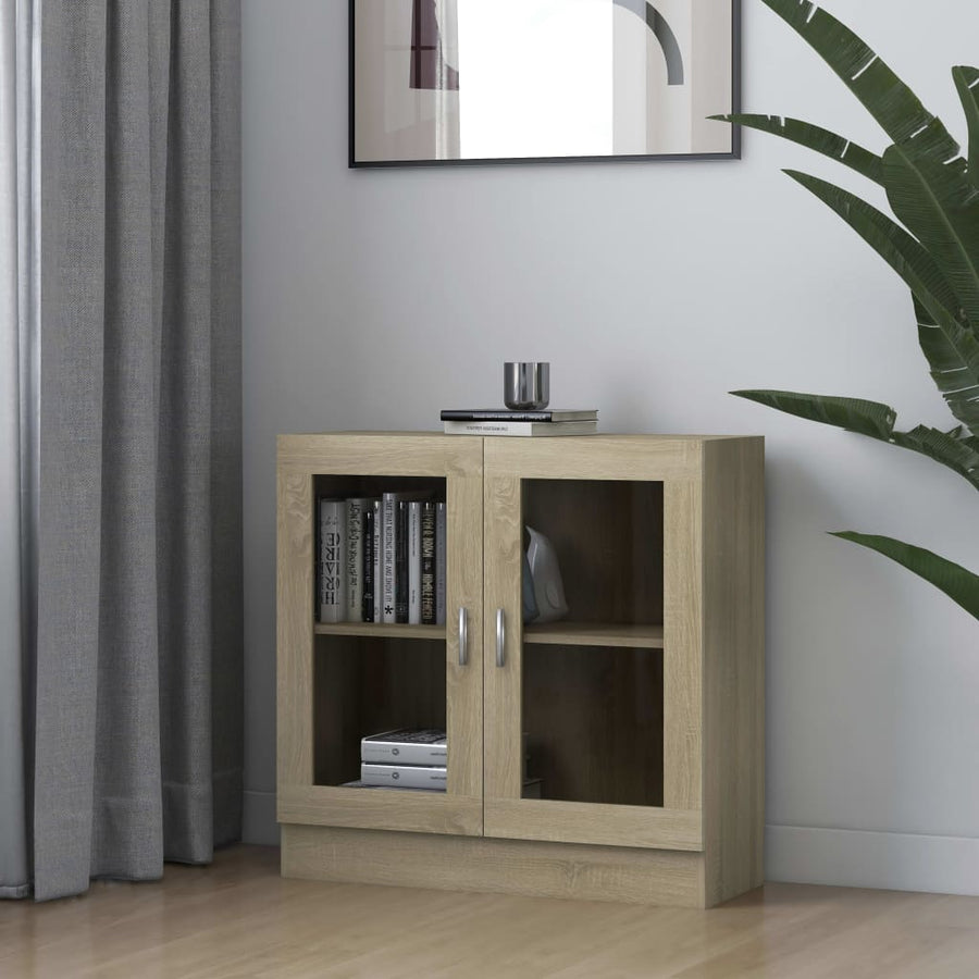 Vitrinekast 82,5x30,5x80 cm spaanplaat sonoma eikenkleurig 82.5 x 30.5 x 80 cm Sonoma eiken