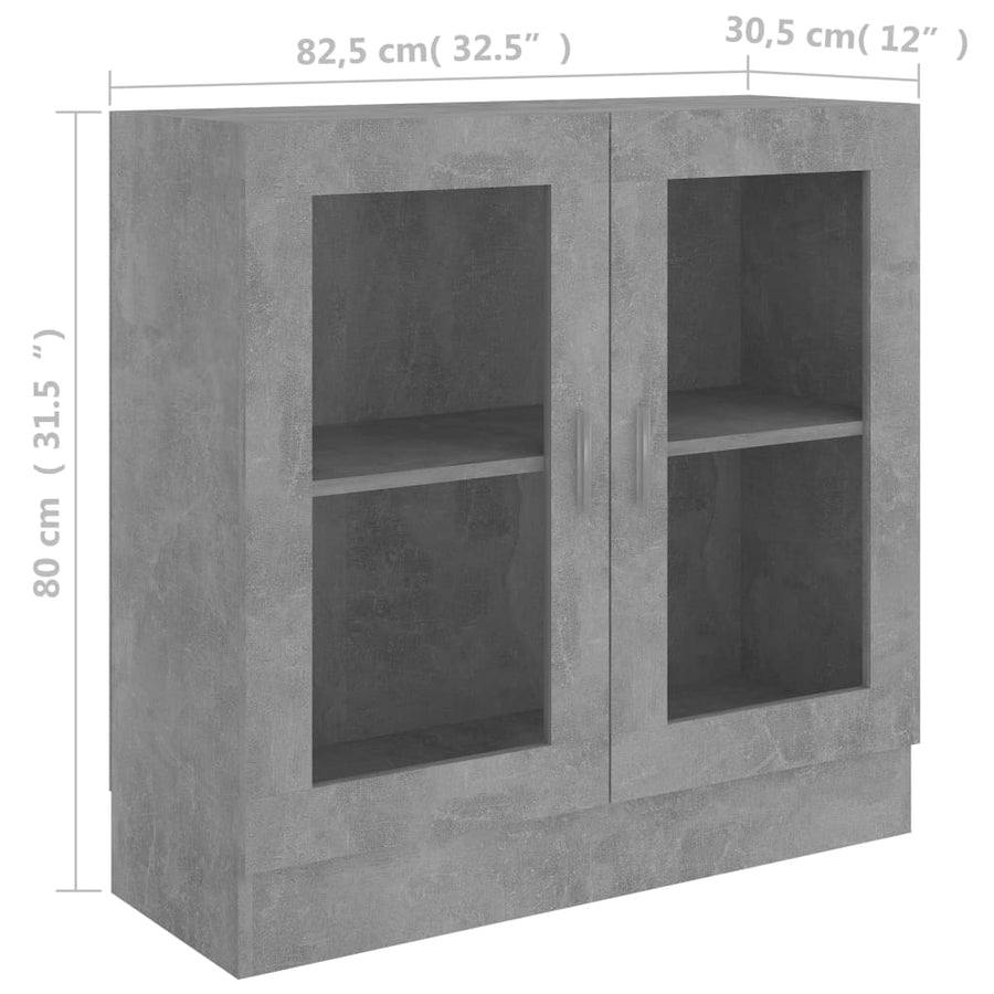 Vitrinekast 82,5x30,5x80 cm spaanplaat betongrijs 82.5 x 30.5 x 80 cm Betongrijs