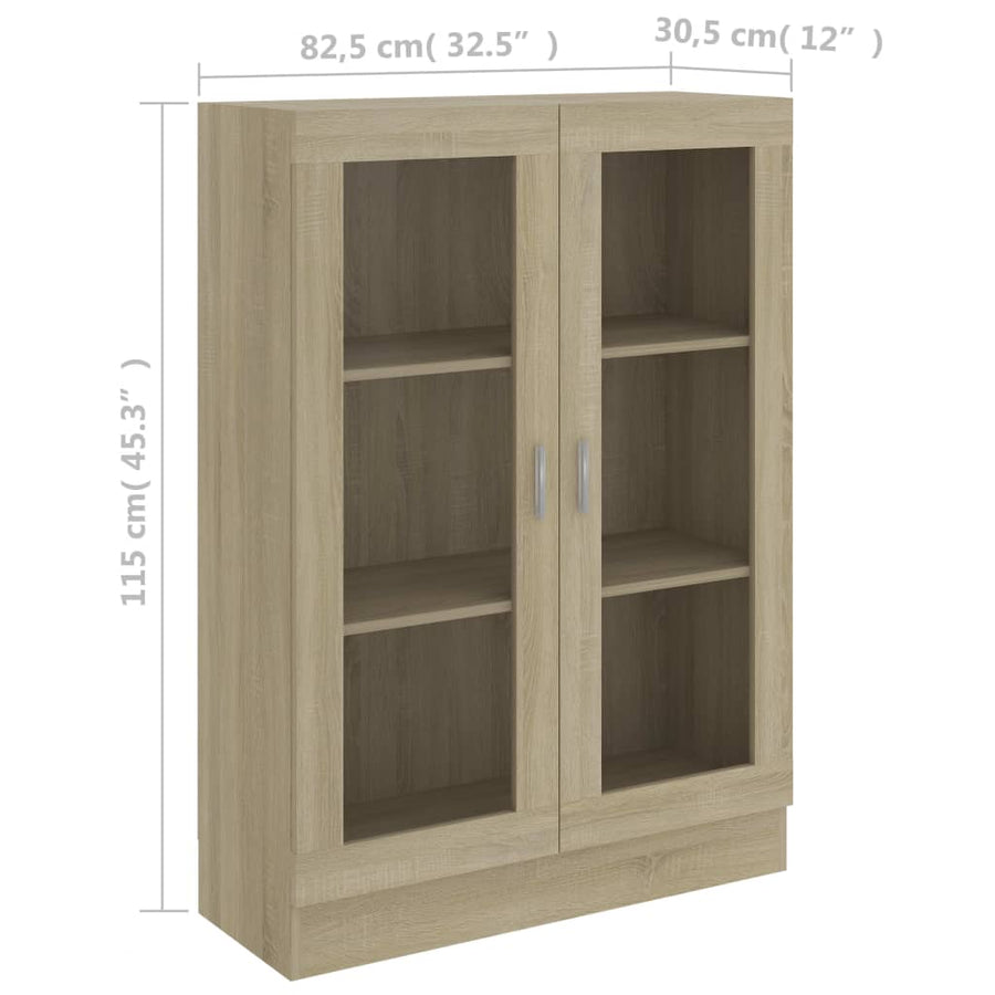 Vitrinekast 82,5x30,5x115 cm spaanplaat sonoma eikenkleurig 82.5 x 30.5 x 115 cm Sonoma eiken