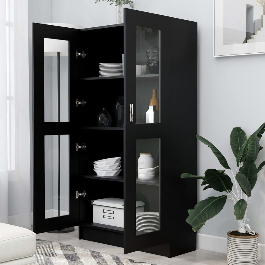 Vitrinekast 82,5x30,5x150 cm spaanplaat zwart 82.5 x 30.5 x 150 cm Zwart
