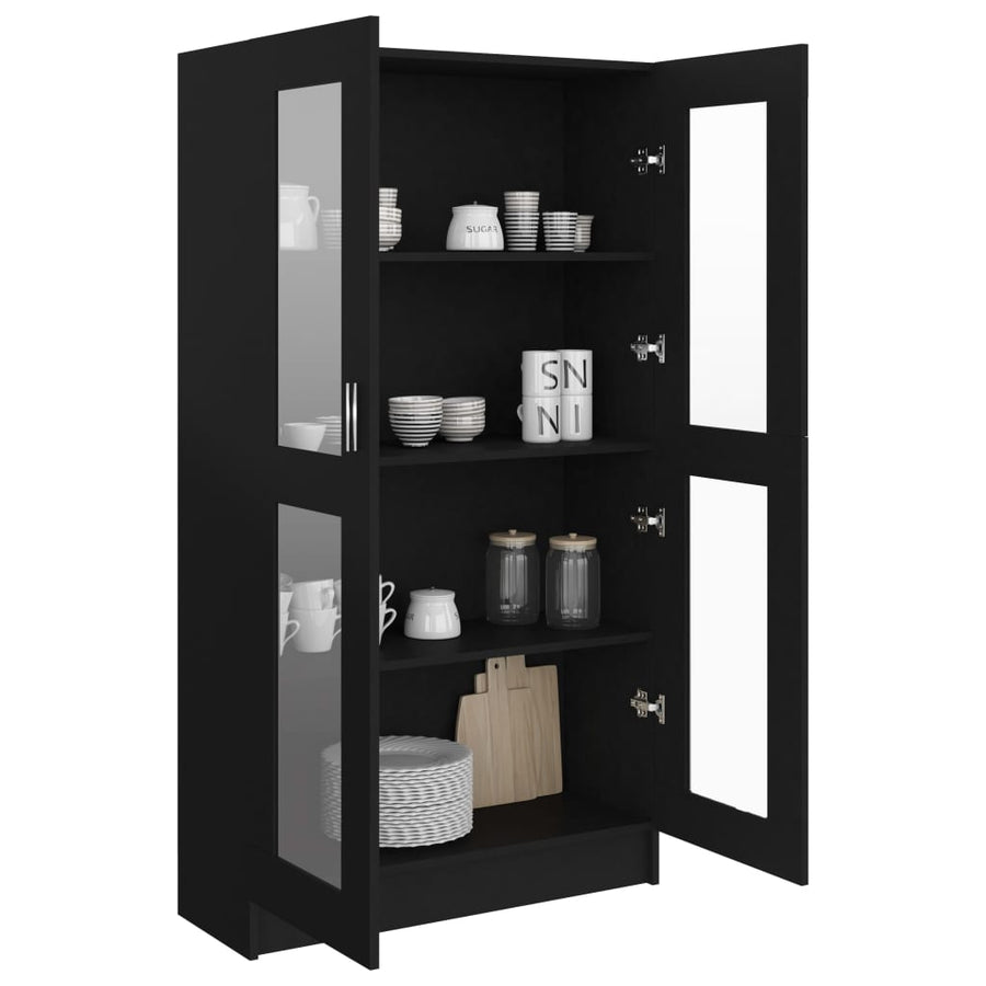 Vitrinekast 82,5x30,5x150 cm spaanplaat zwart 82.5 x 30.5 x 150 cm Zwart