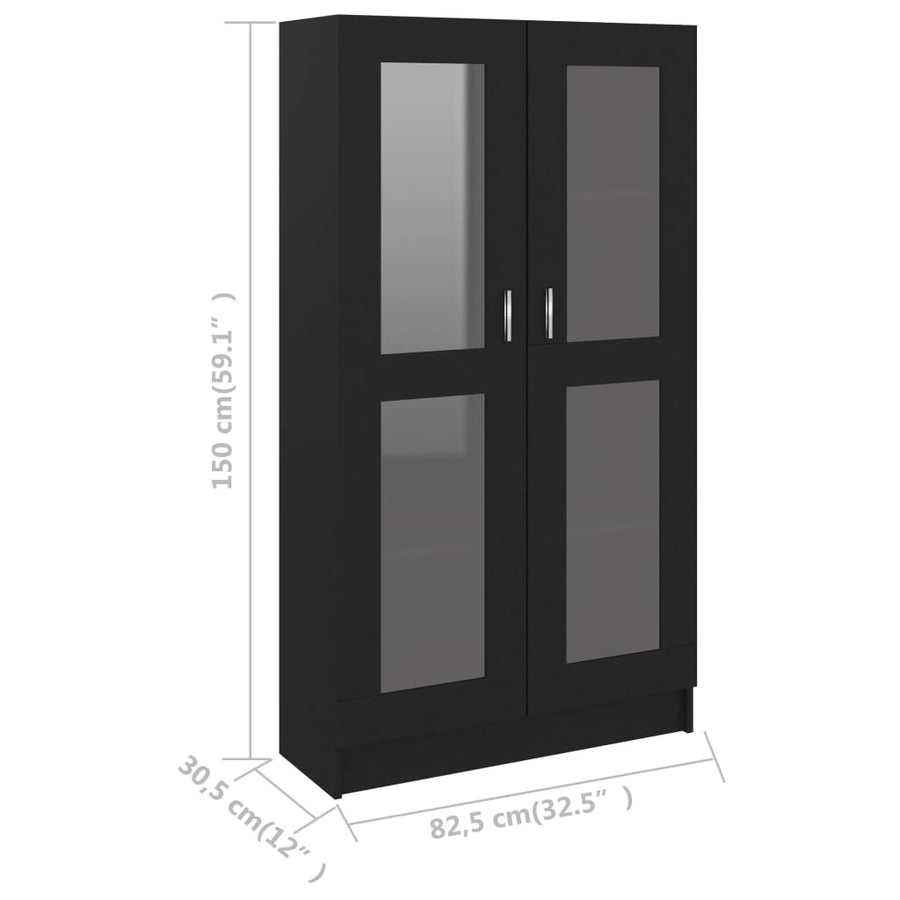 Vitrinekast 82,5x30,5x150 cm spaanplaat zwart 82.5 x 30.5 x 150 cm Zwart