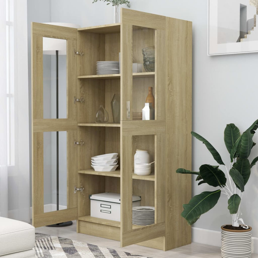 Vitrinekast 82,5x30,5x150 cm spaanplaat sonoma eikenkleurig 82.5 x 30.5 x 150 cm Sonoma eiken