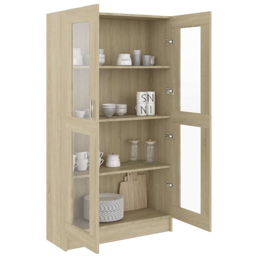 Vitrinekast 82,5x30,5x150 cm spaanplaat sonoma eikenkleurig 82.5 x 30.5 x 150 cm Sonoma eiken