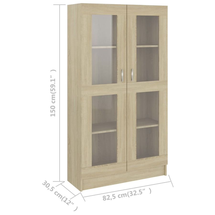 Vitrinekast 82,5x30,5x150 cm spaanplaat sonoma eikenkleurig 82.5 x 30.5 x 150 cm Sonoma eiken