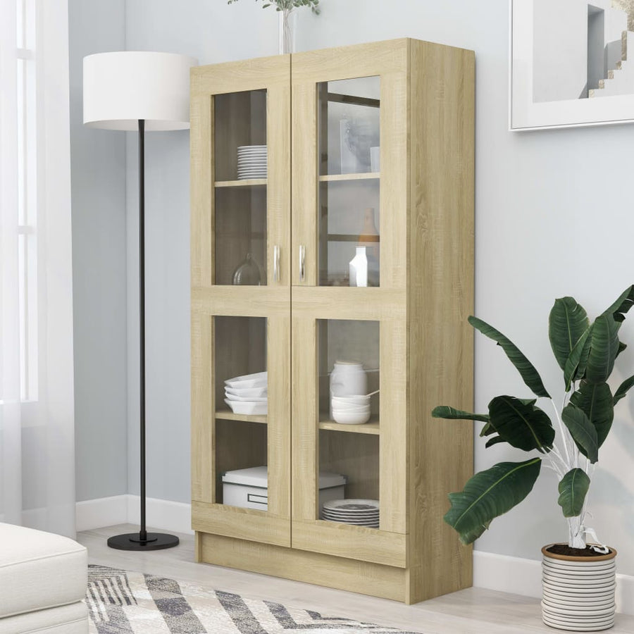 Vitrinekast 82,5x30,5x150 cm spaanplaat sonoma eikenkleurig 82.5 x 30.5 x 150 cm Sonoma eiken