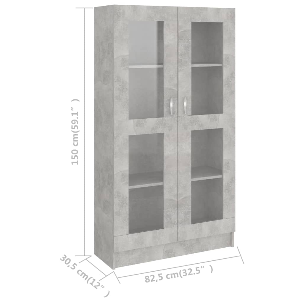 Vitrinekast 82,5x30,5x150 cm spaanplaat betongrijs 82.5 x 30.5 x 150 cm Betongrijs