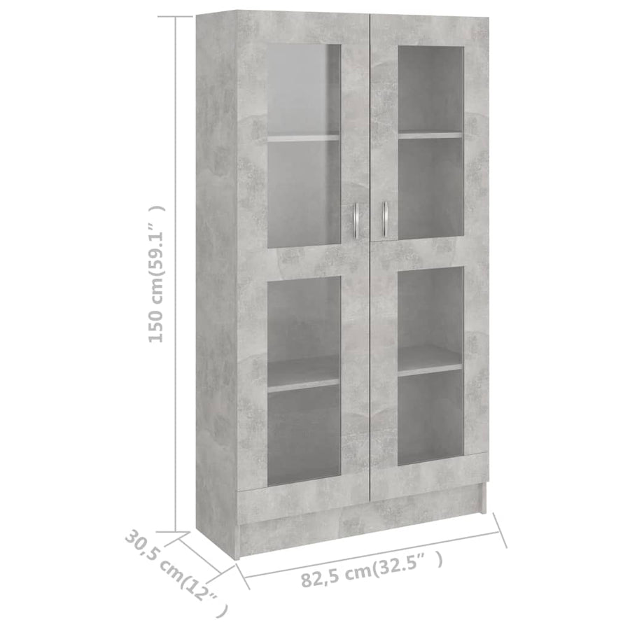 Vitrinekast 82,5x30,5x150 cm spaanplaat betongrijs 82.5 x 30.5 x 150 cm Betongrijs