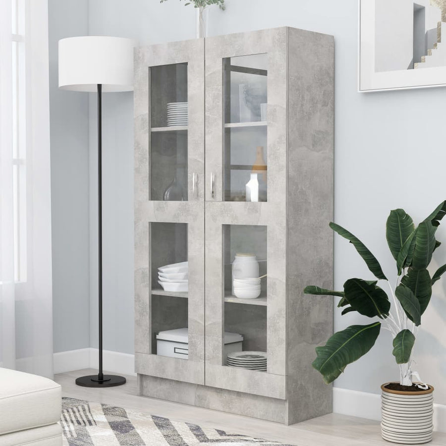 Vitrinekast 82,5x30,5x150 cm spaanplaat betongrijs 82.5 x 30.5 x 150 cm Betongrijs