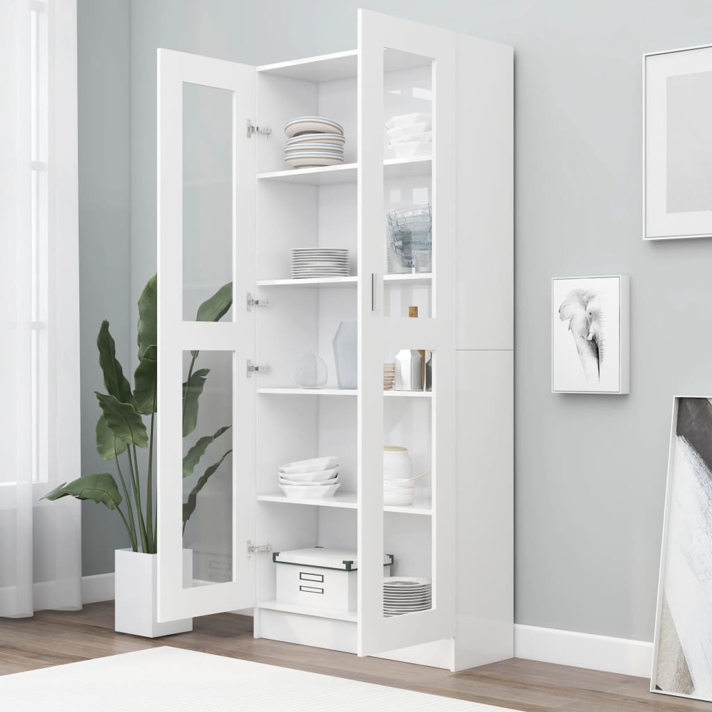 Vitrinekast 82,5X30,5X85,5 Cm Spaanplaat 82.5 x 30.5 x 185.5 cm Wit