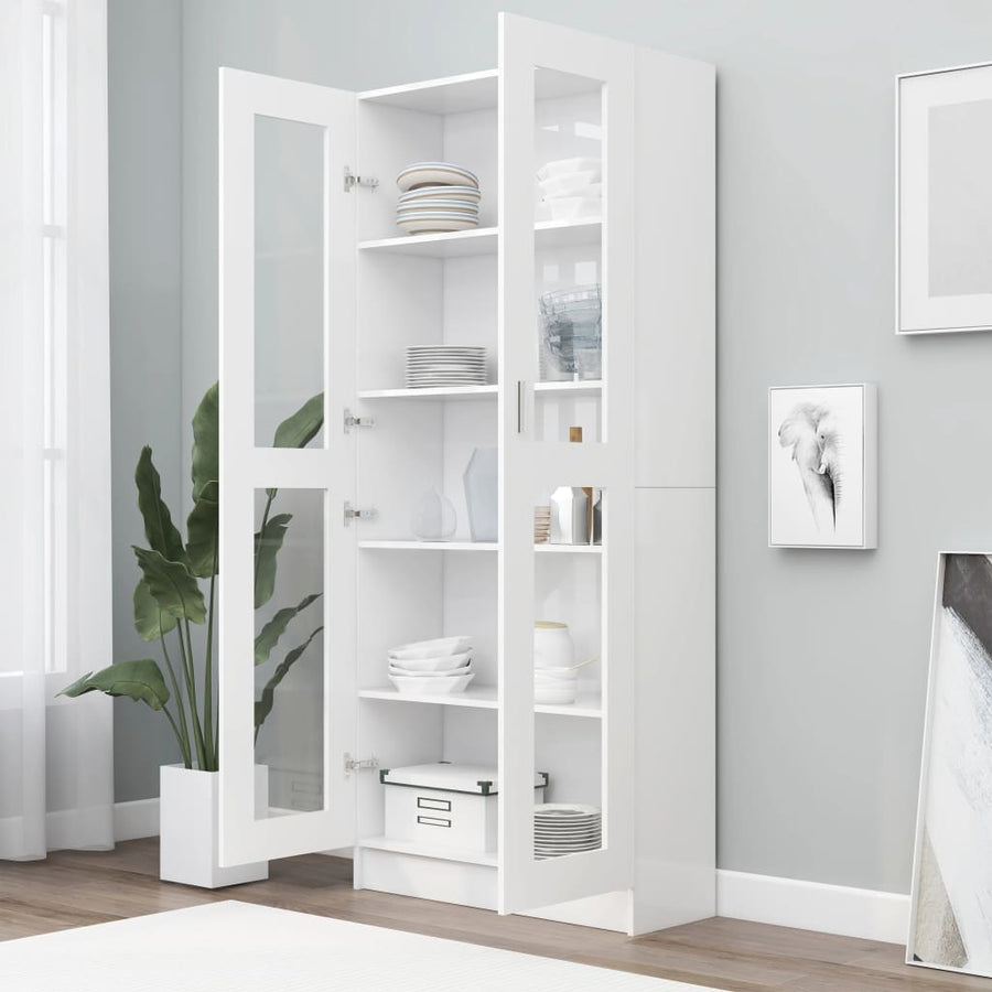 Vitrinekast 82,5X30,5X85,5 Cm Spaanplaat 82.5 x 30.5 x 185.5 cm Wit
