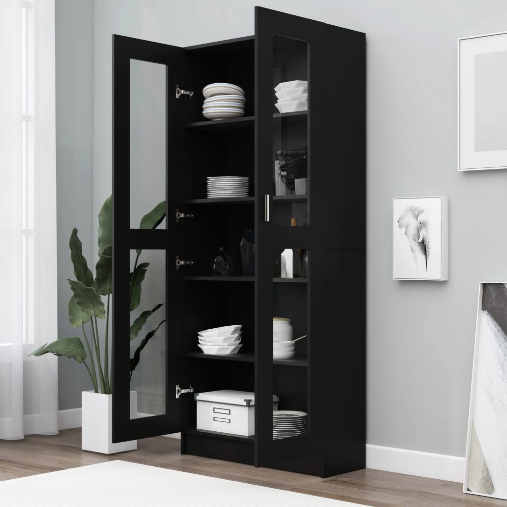 Vitrinekast 82,5x30,5x185,5 cm spaanplaat zwart 82.5 x 30.5 x 185.5 cm Zwart