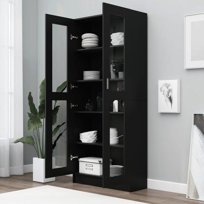 Vitrinekast 82,5x30,5x185,5 cm spaanplaat zwart 82.5 x 30.5 x 185.5 cm Zwart