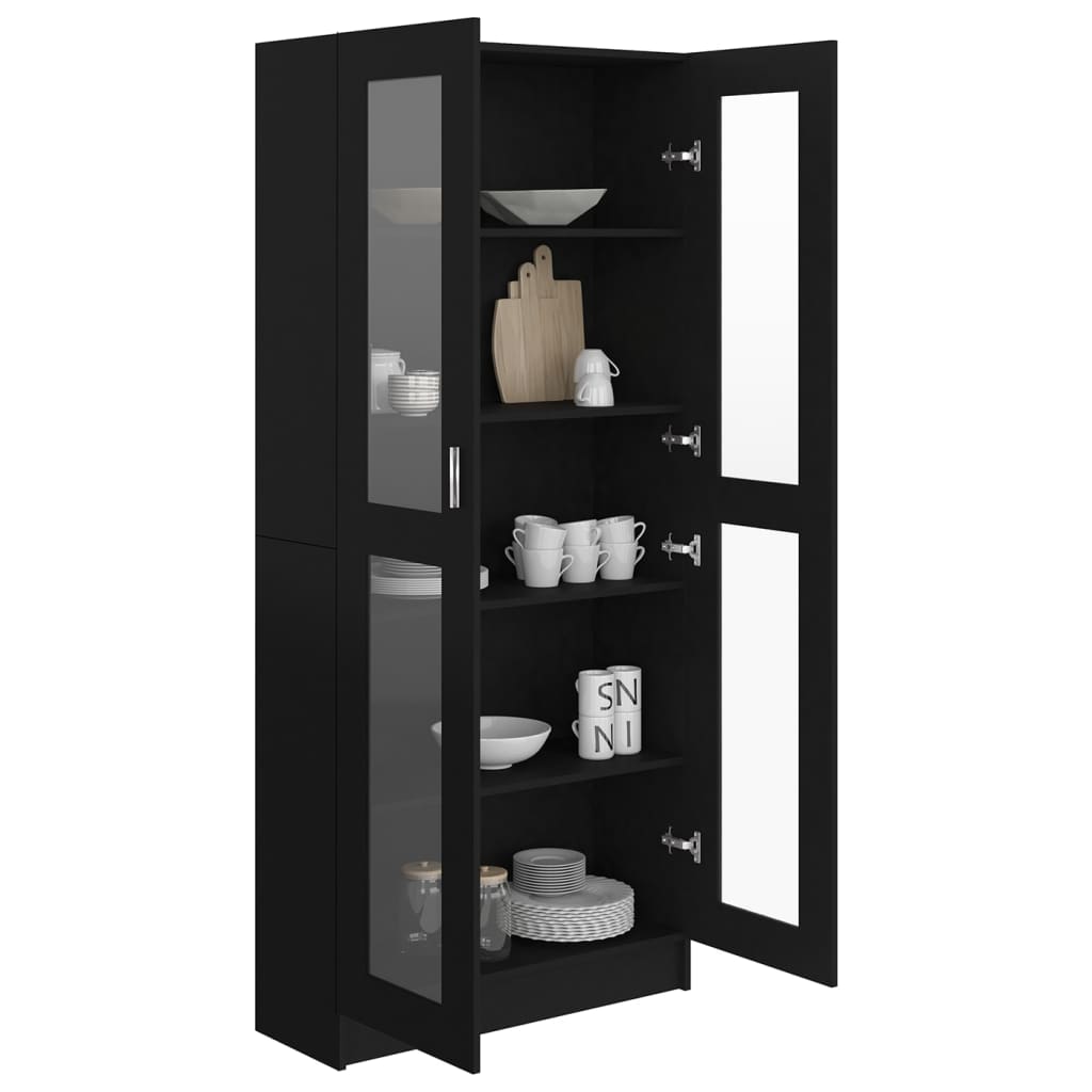 Vitrinekast 82,5x30,5x185,5 cm spaanplaat zwart 82.5 x 30.5 x 185.5 cm Zwart