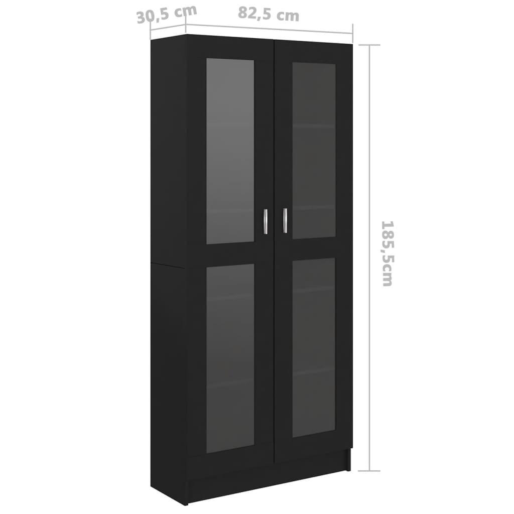 Vitrinekast 82,5x30,5x185,5 cm spaanplaat zwart 82.5 x 30.5 x 185.5 cm Zwart
