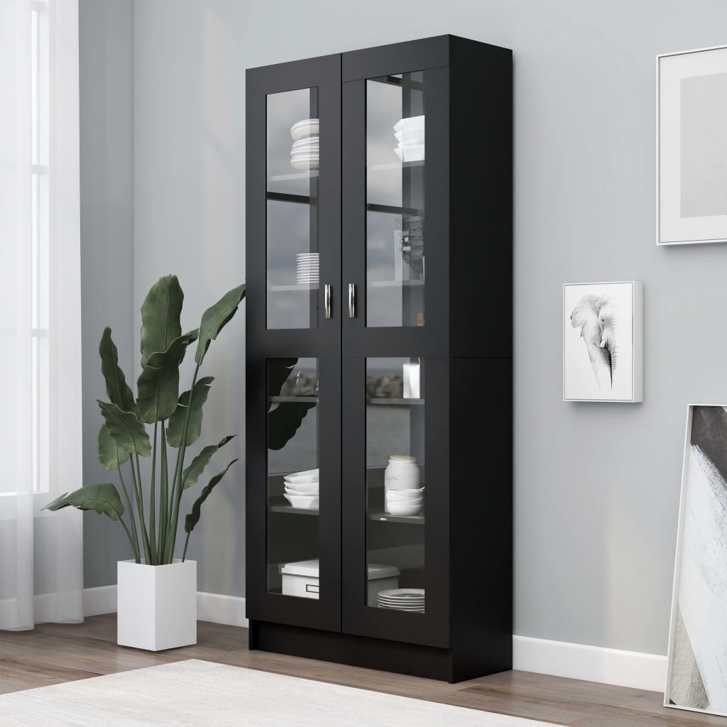 Vitrinekast 82,5x30,5x185,5 cm spaanplaat zwart 82.5 x 30.5 x 185.5 cm Zwart