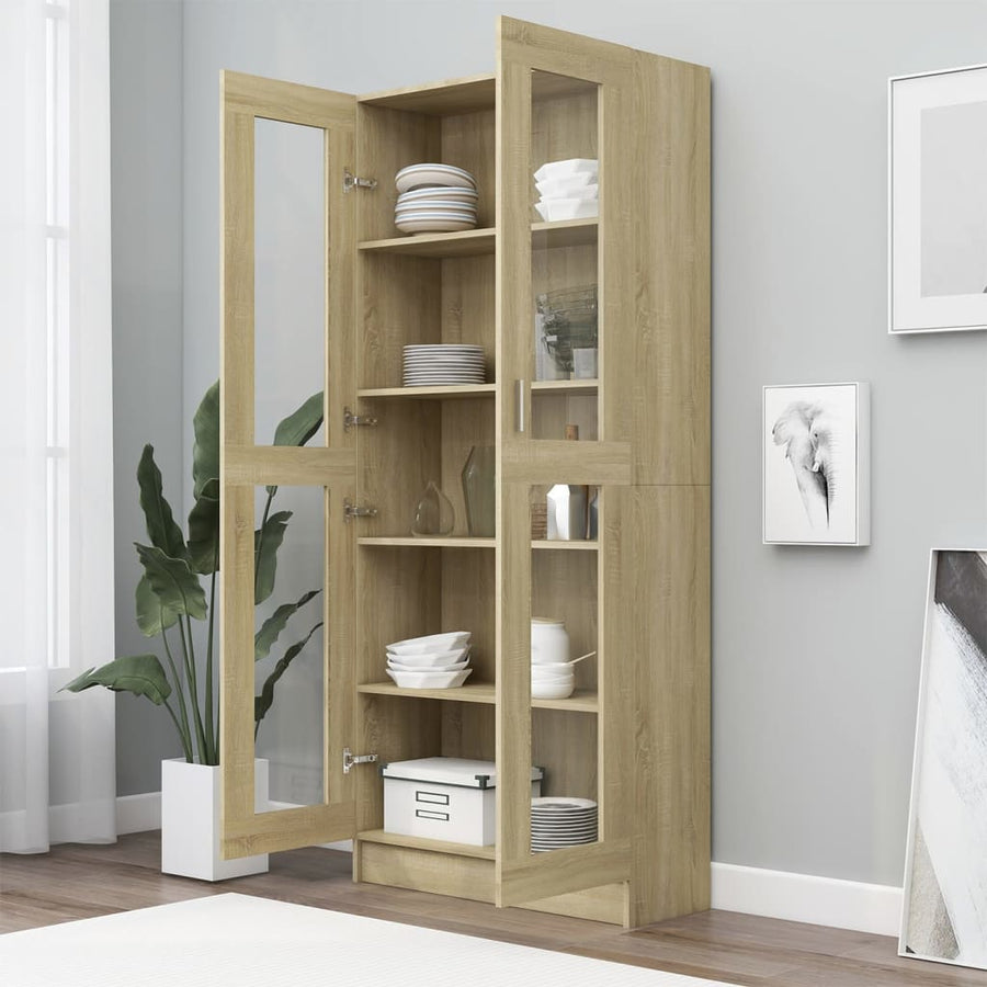 Vitrinekast 82,5x30,5x185,5 cm spaanplaat sonoma eikenkleurig 82.5 x 30.5 x 185.5 cm Sonoma eiken
