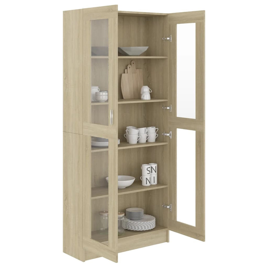 Vitrinekast 82,5x30,5x185,5 cm spaanplaat sonoma eikenkleurig 82.5 x 30.5 x 185.5 cm Sonoma eiken