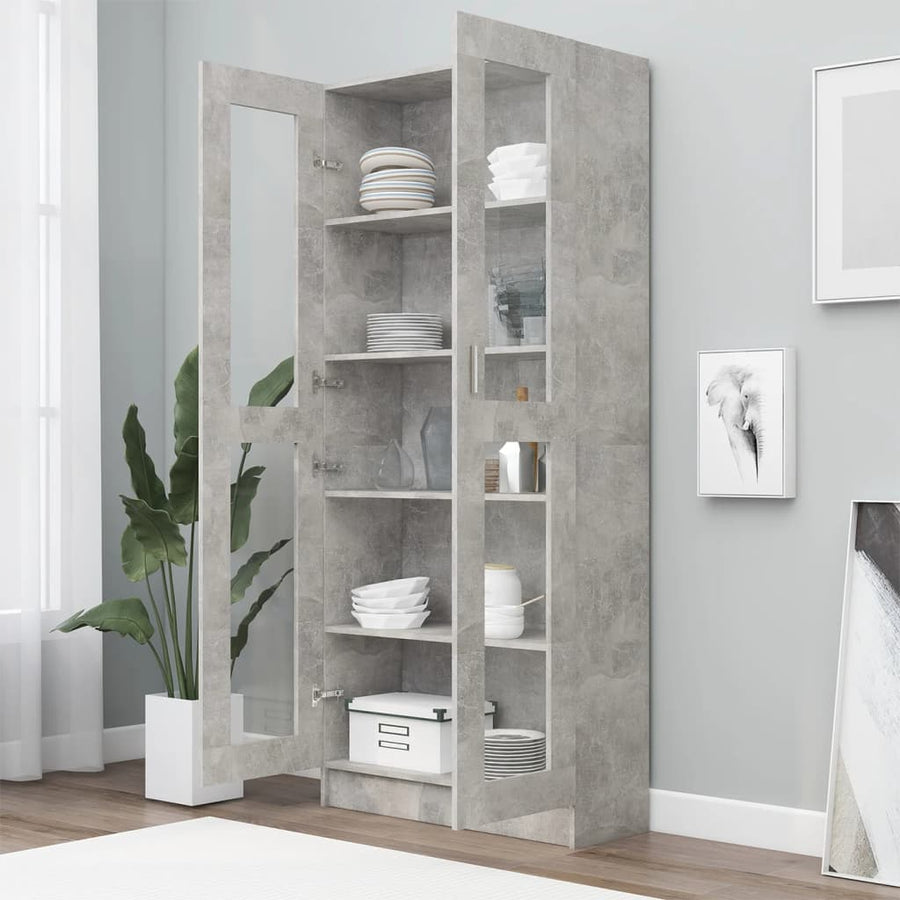 Vitrinekast 82,5X30,5X85,5 Cm Spaanplaat 82.5 x 30.5 x 185.5 cm Betongrijs