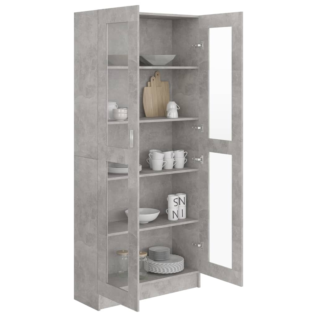 Vitrinekast 82,5X30,5X85,5 Cm Spaanplaat 82.5 x 30.5 x 185.5 cm Betongrijs