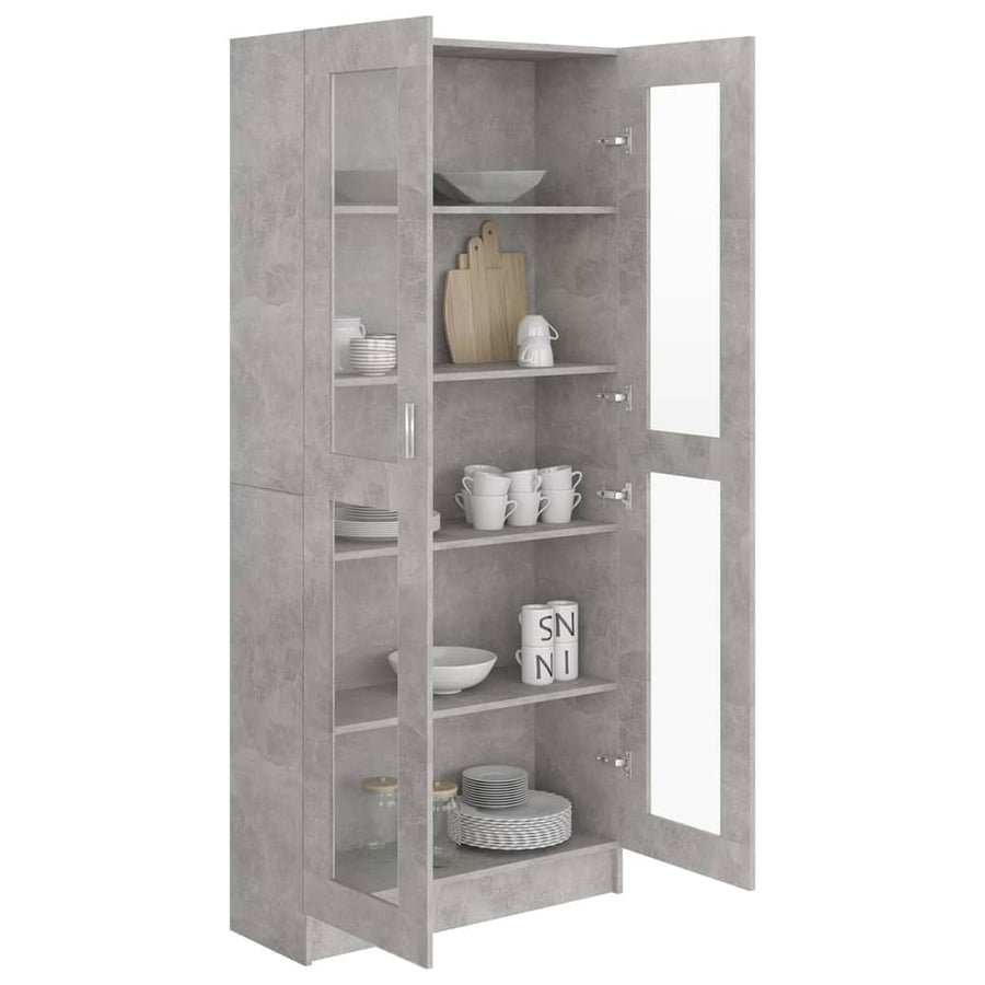 Vitrinekast 82,5X30,5X85,5 Cm Spaanplaat 82.5 x 30.5 x 185.5 cm Betongrijs