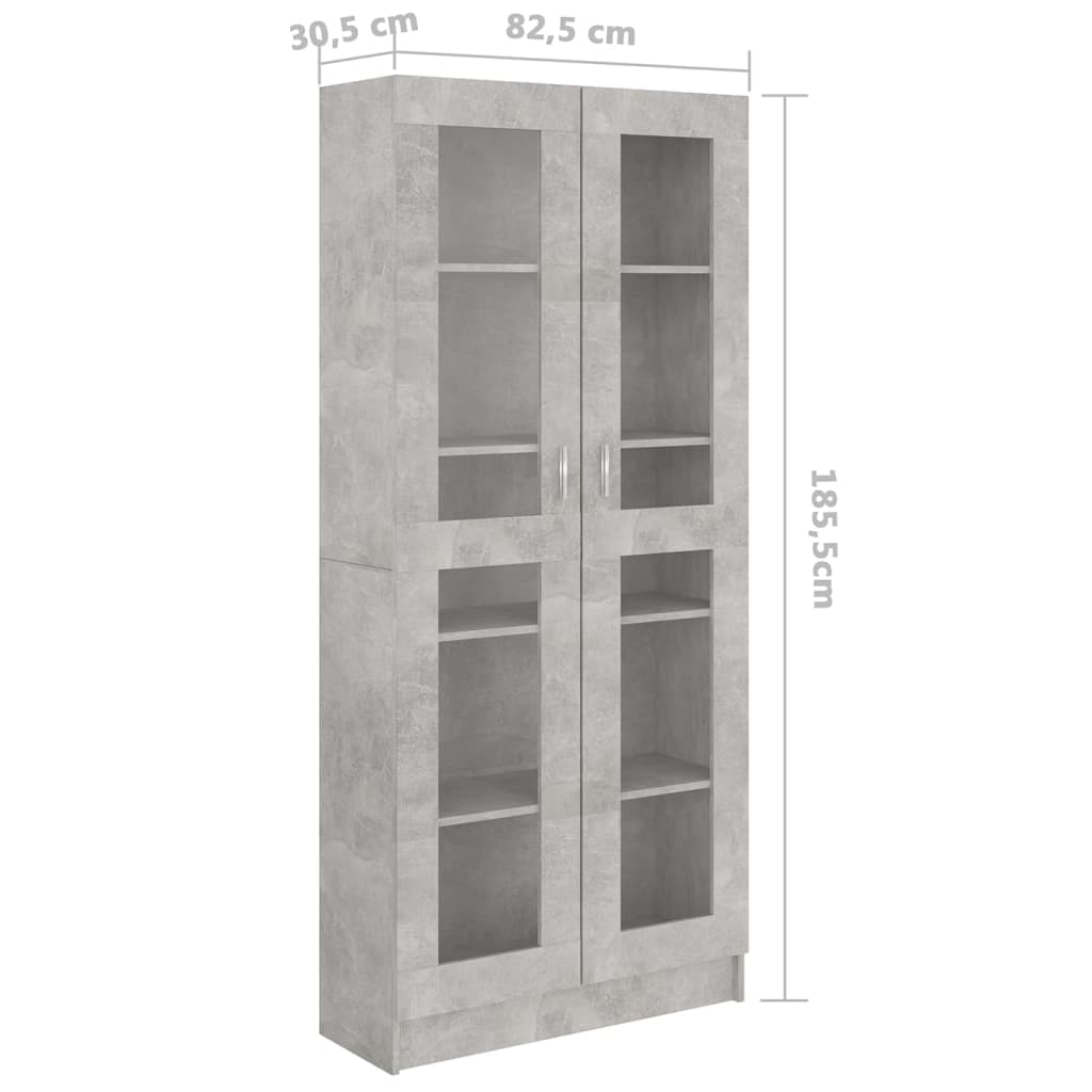 Vitrinekast 82,5X30,5X85,5 Cm Spaanplaat 82.5 x 30.5 x 185.5 cm Betongrijs