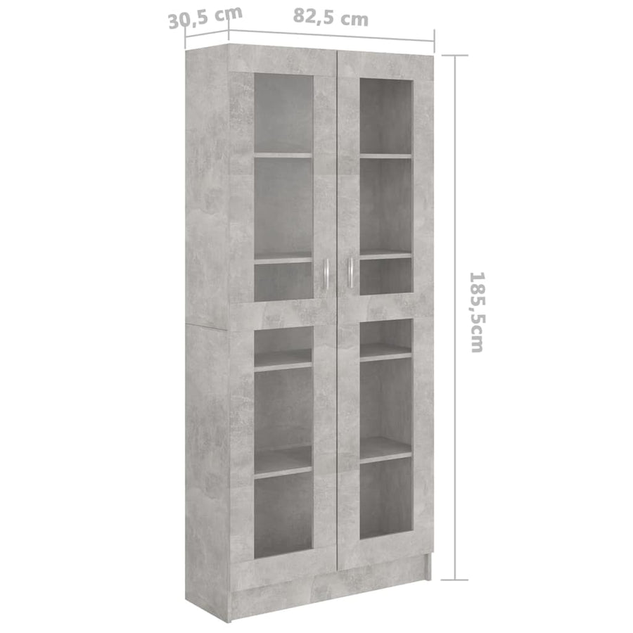 Vitrinekast 82,5X30,5X85,5 Cm Spaanplaat 82.5 x 30.5 x 185.5 cm Betongrijs