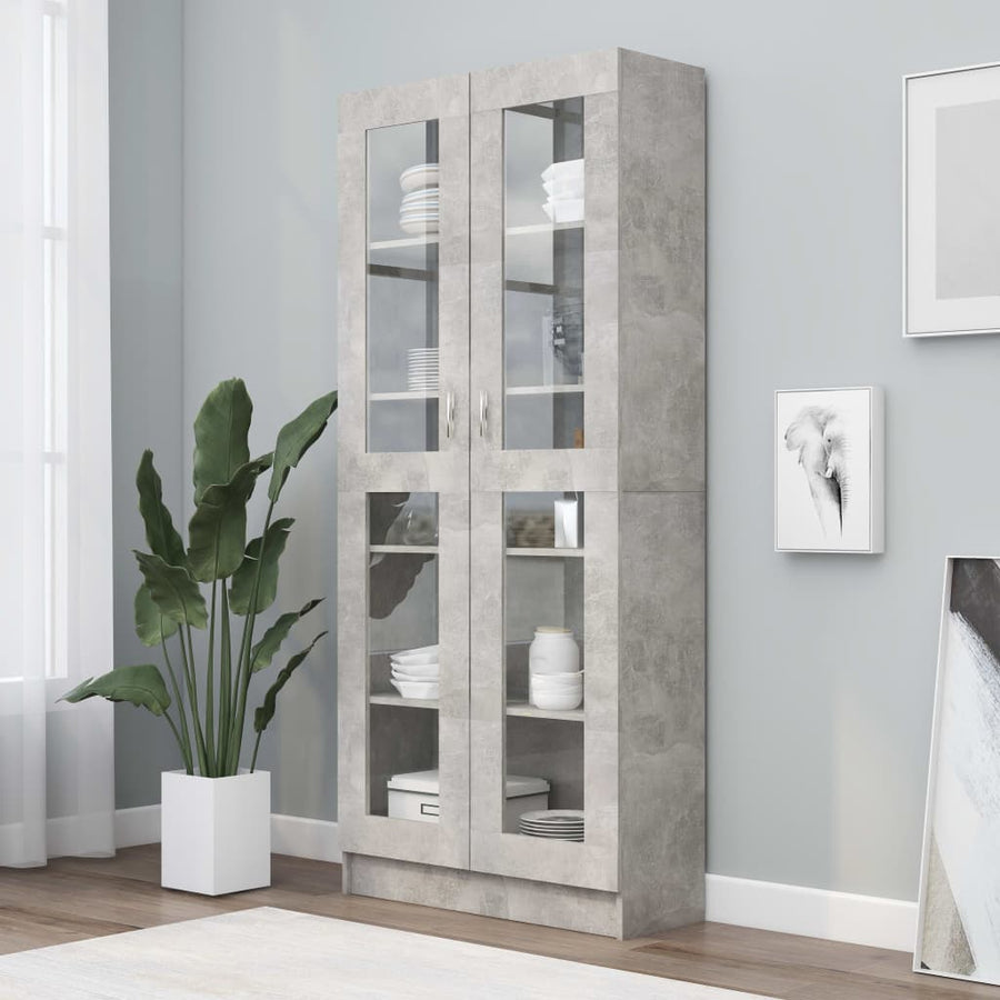 Vitrinekast 82,5X30,5X85,5 Cm Spaanplaat 82.5 x 30.5 x 185.5 cm Betongrijs