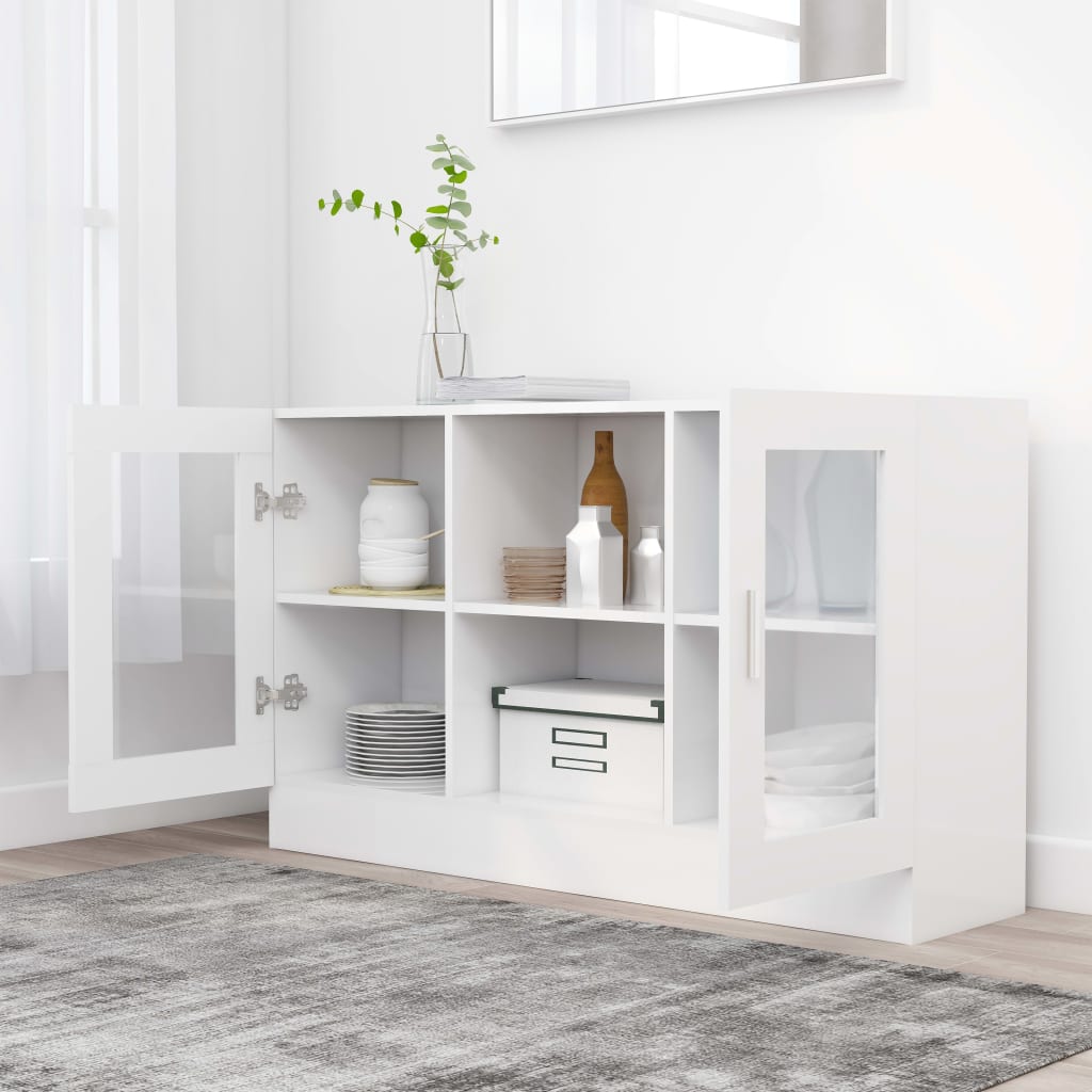 Vitrinekast 20X30,5X70 Cm Spaanplaat Wit Bewerkt hout en glas
