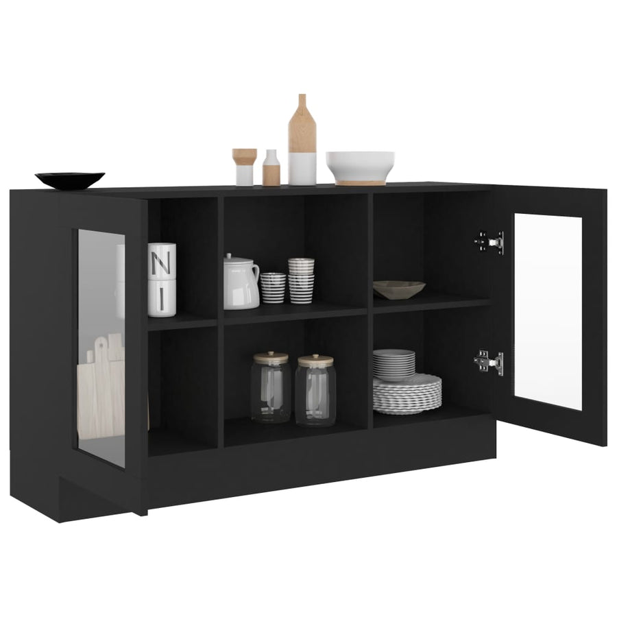 Vitrinekast 20X30,5X70 Cm Bewerkt Hout Zwart Bewerkt hout en glas