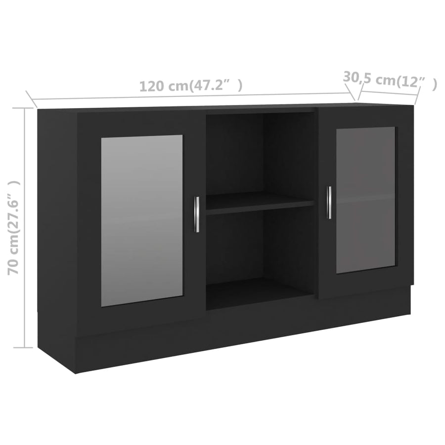 Vitrinekast 20X30,5X70 Cm Bewerkt Hout Zwart Bewerkt hout en glas