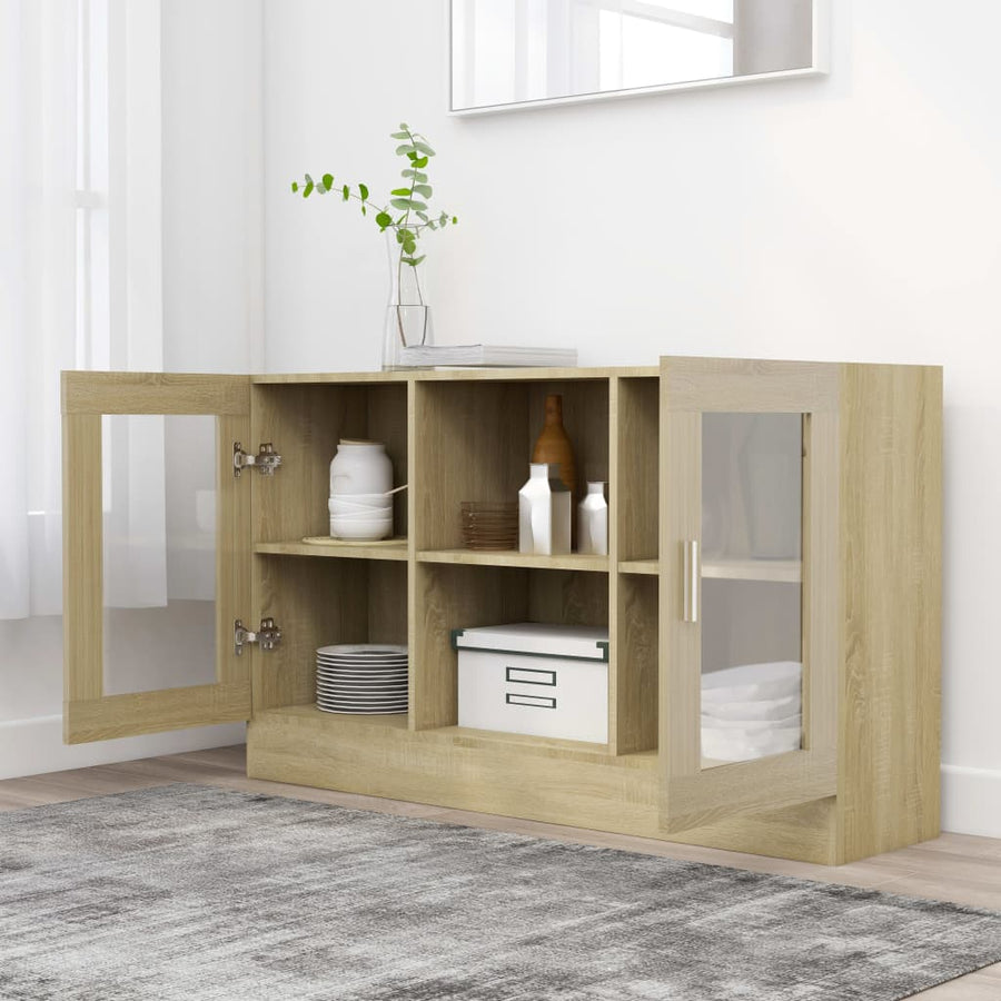 Vitrinekast 20X30,5X70 Cm Spaanplaat Kleurig Sonoma eiken Bewerkt hout en glas