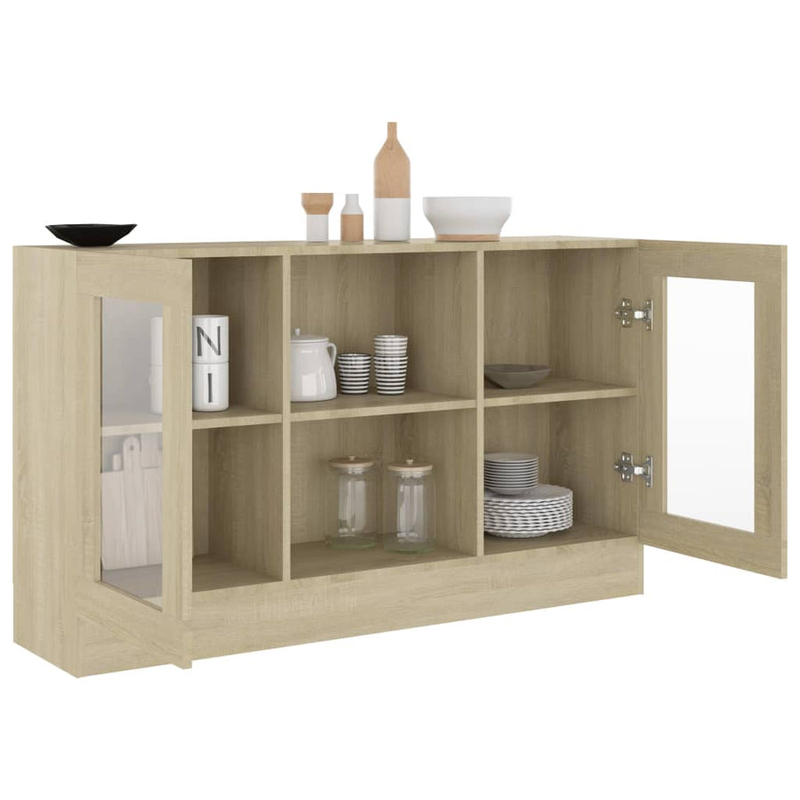 Vitrinekast 20X30,5X70 Cm Spaanplaat Kleurig Sonoma eiken Bewerkt hout en glas