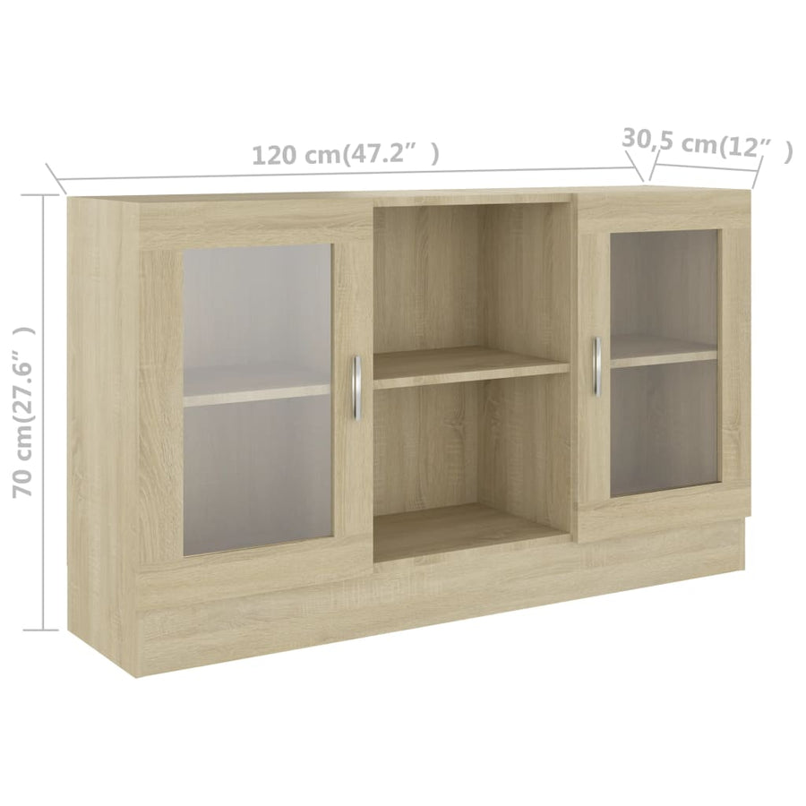 Vitrinekast 20X30,5X70 Cm Spaanplaat Kleurig Sonoma eiken Bewerkt hout en glas